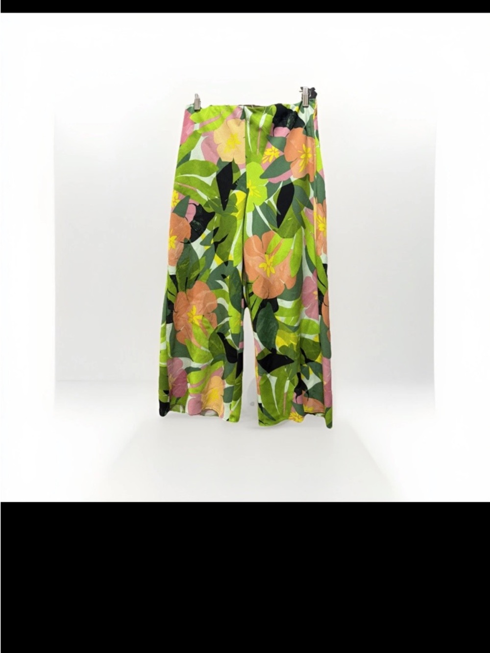 Wide-Leg Cropped Floral Gaucho Pants - Green Multi Color Tropical Resort Wear M